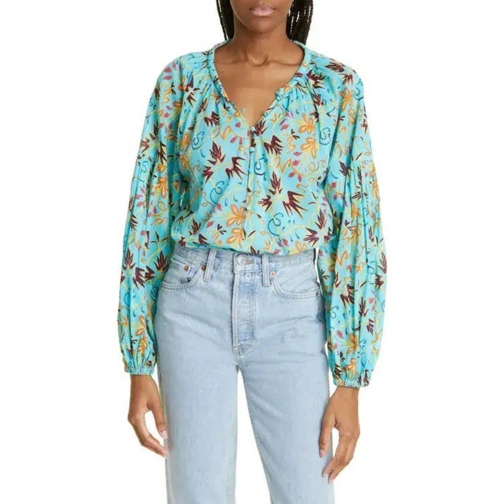 A.L.C. Capri Cotton Voile Resort Top Grotto Tropical Floral Bird of Paradise 2